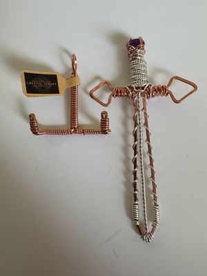 Amethyst Sword In Sterling Silver And Copper Pendant