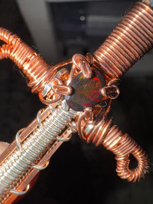 Fire Opal Sterling Silver And Cooper Sword Pendant