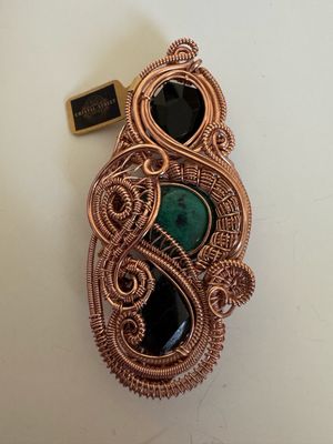 Chrysocolla Nigerian Garnet And Ice Obsidian Pendant