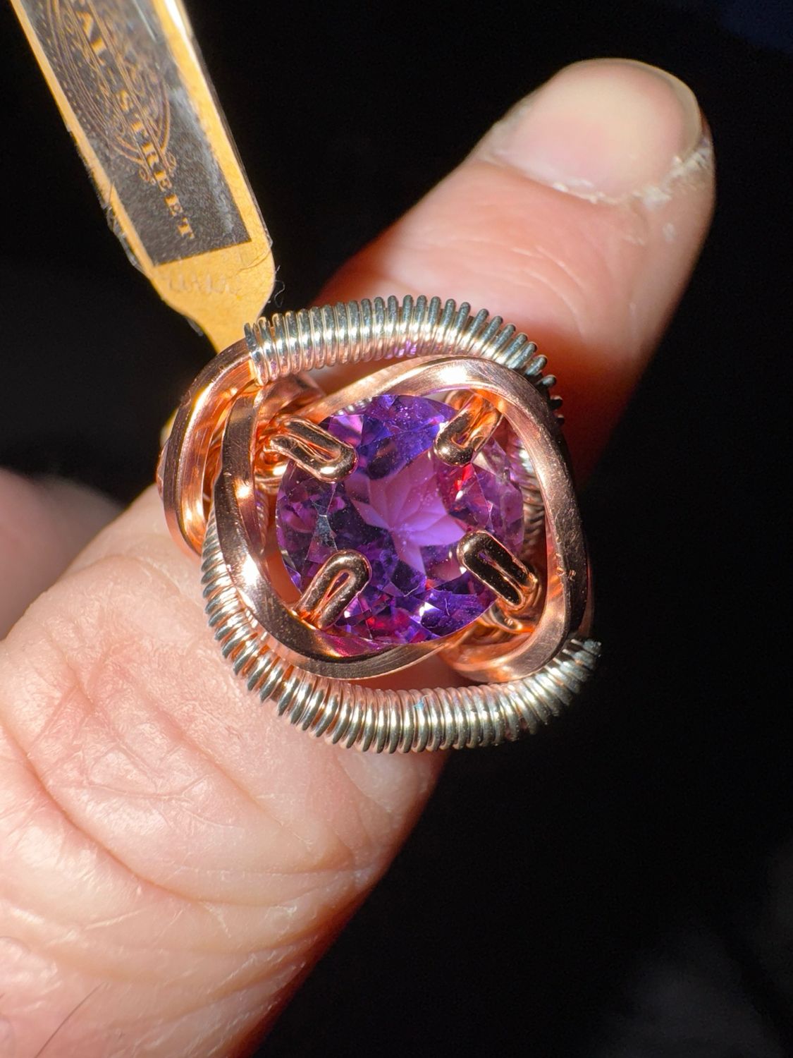 Sterling Silver And Copper Amethyst Ring