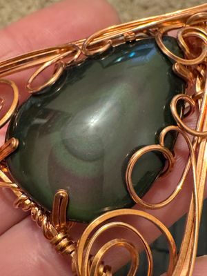 Rainbow Obsidian Triangle Pendant In Copper