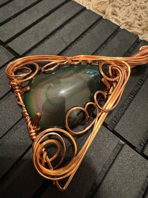 Rainbow Obsidian Triangle Pendant In Copper