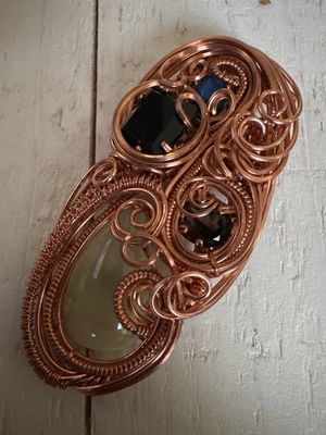 Sodalite, Obsidian, Smoky Quartz, Prehnite In Copper