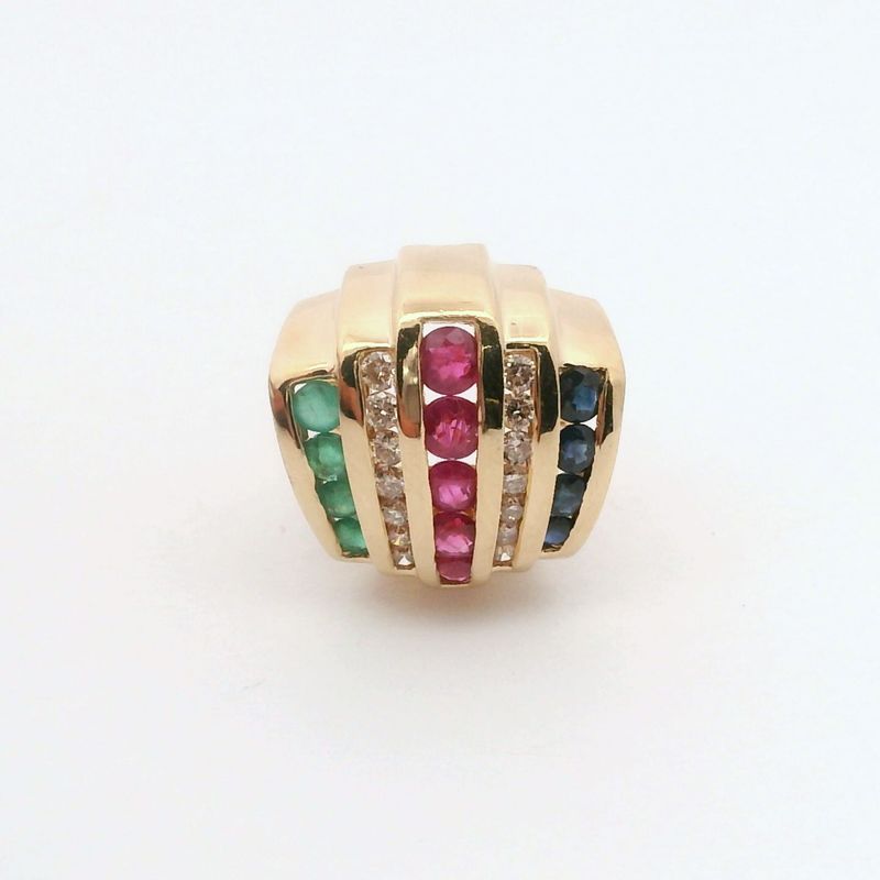 14KY Tri-Color Gemstone + Diamond Bead Pendant