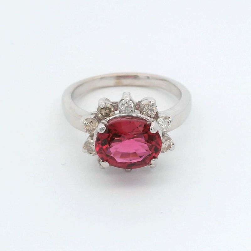 14KW Pink Tourmaline + Diamond Ring