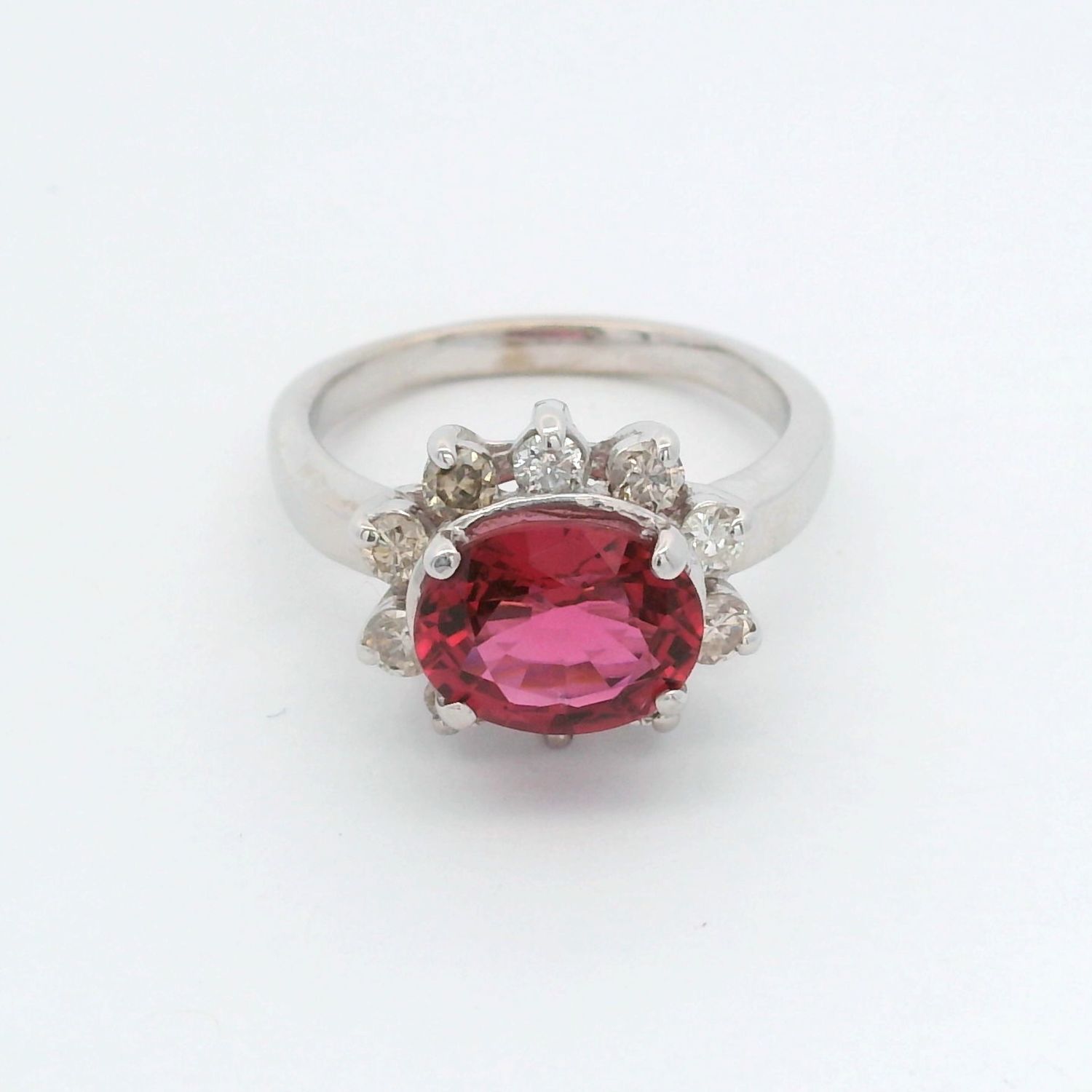 14KW Pink Tourmaline + Diamond Ring