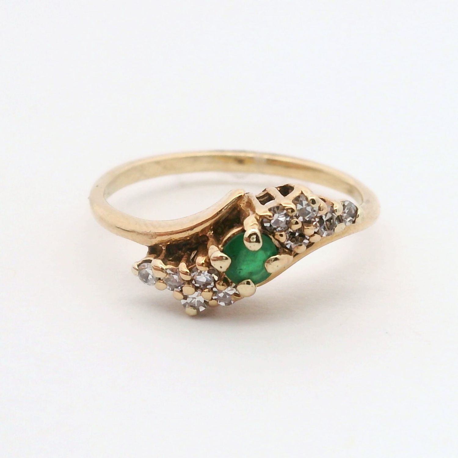 14KY Emerald + Diamond Ring