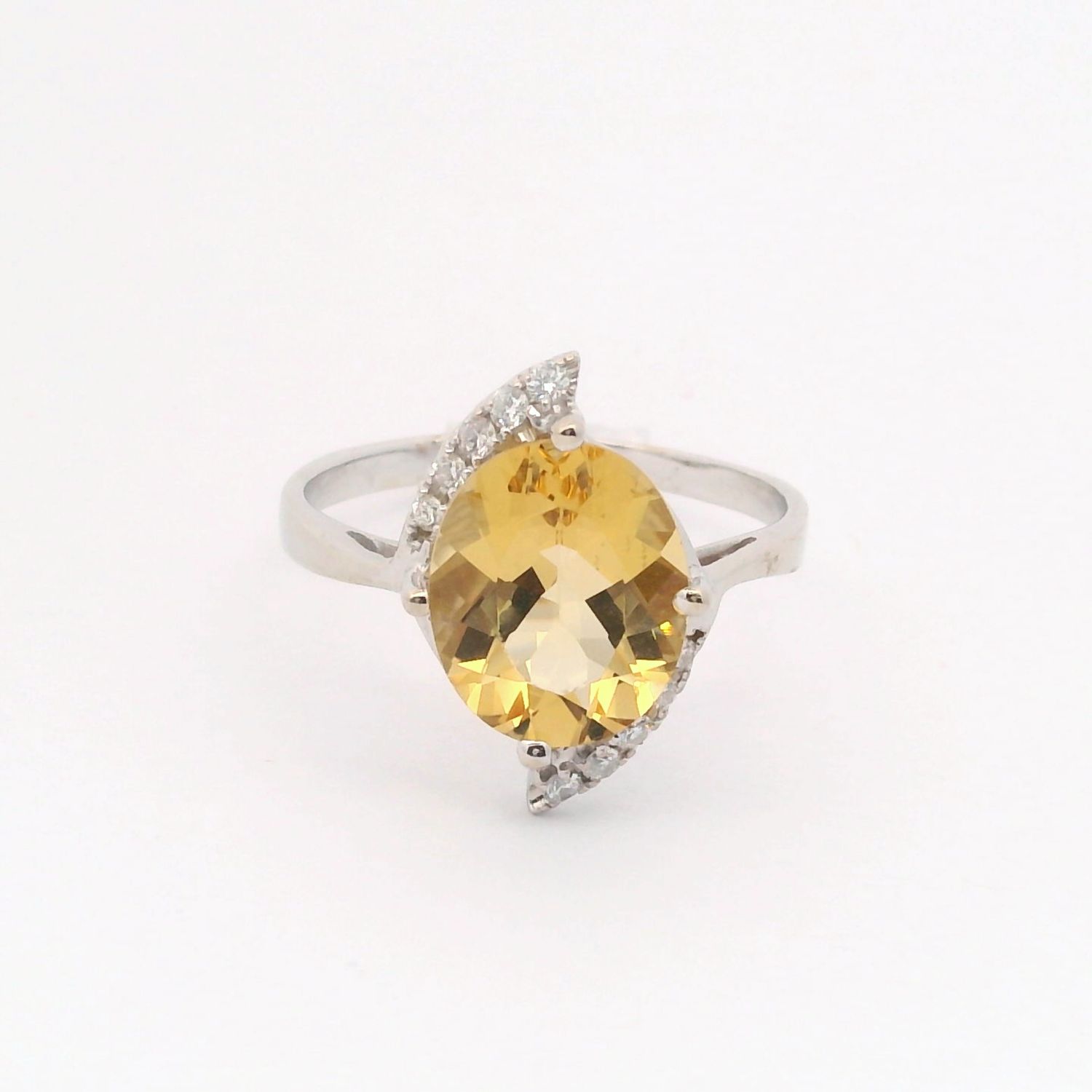 14KW Oval Gemstone + Diamond Ring