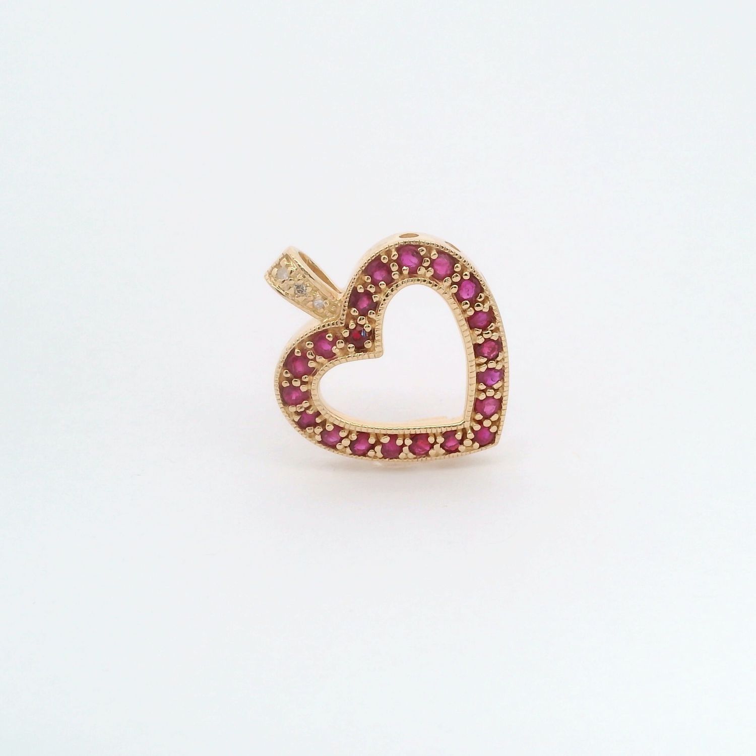 14KY Heart Ruby + Diamond Pendant