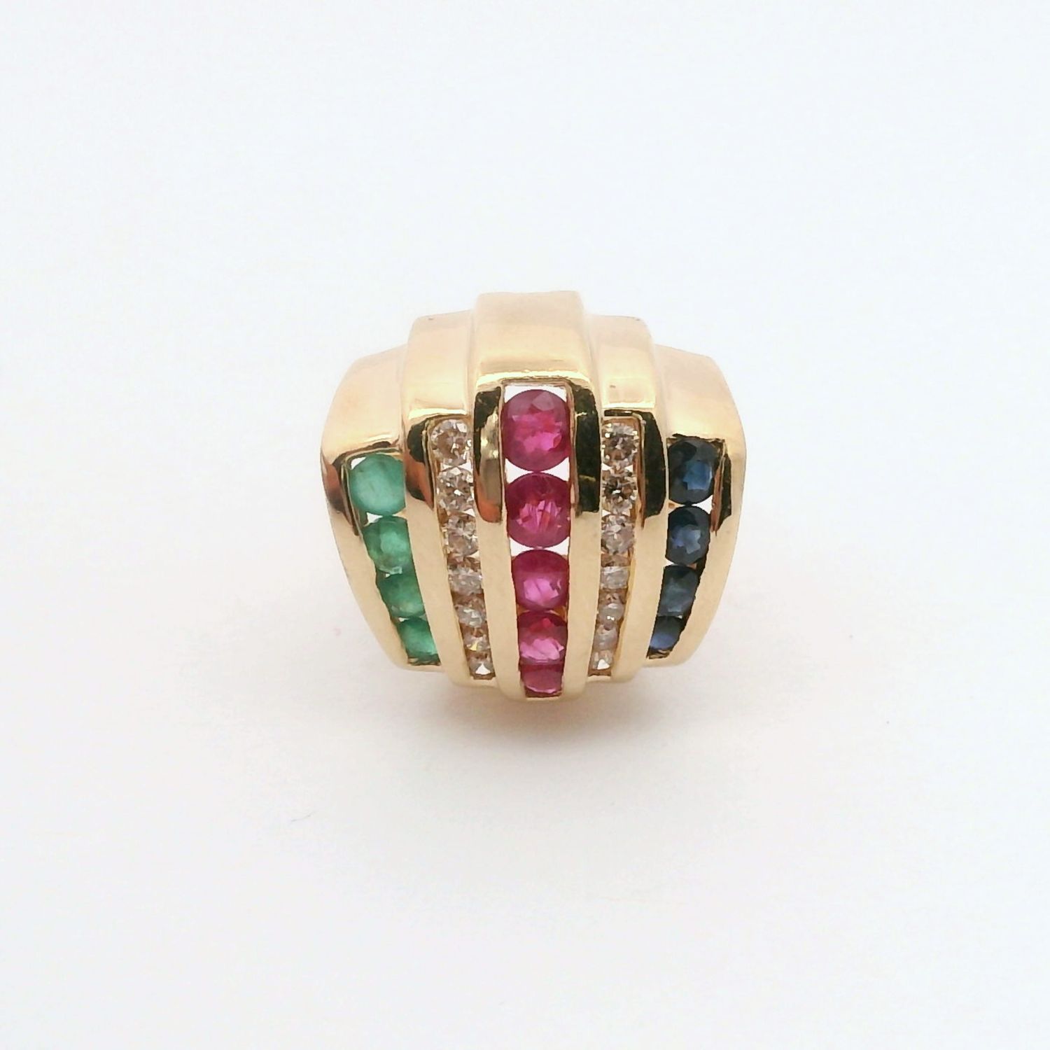 14KY Tri-Color Gemstone + Diamond Bead Pendant