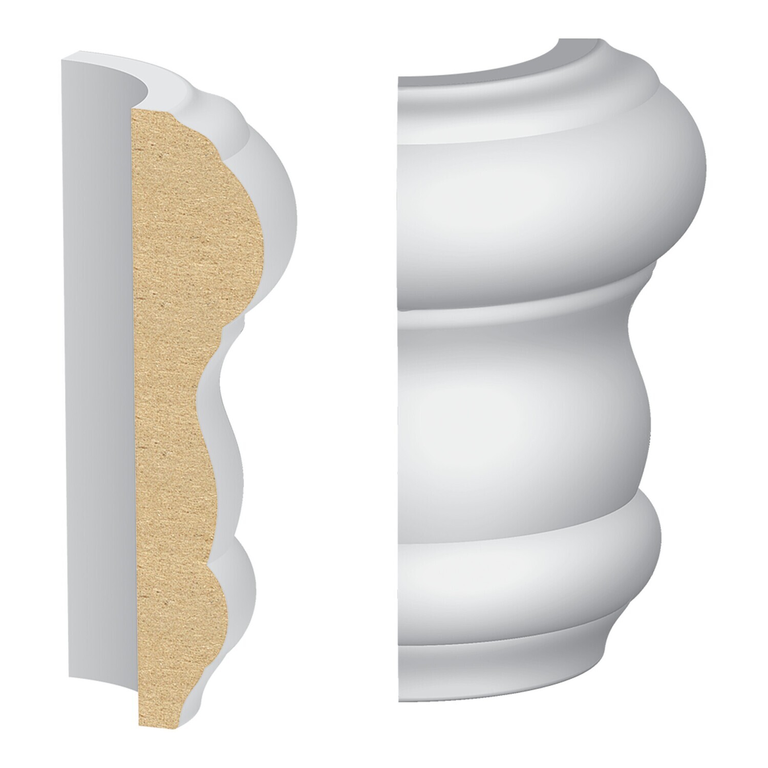 653MULW - Chair Rail Bullnose Corner (5⁄8"x3") MDF Ultralight