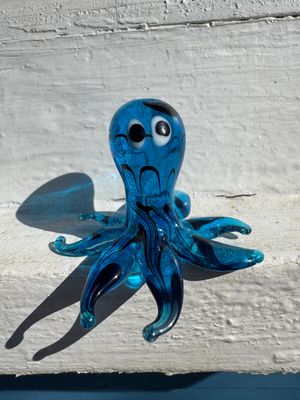 Blue Hand-Blown Glass Octopus