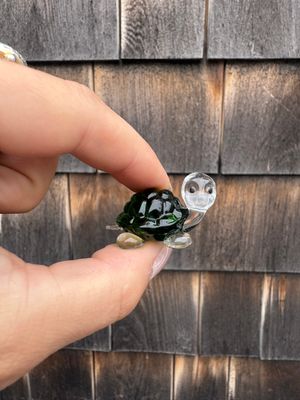 Hand-Blown Glass Turtle with Clear Face and Green Shell