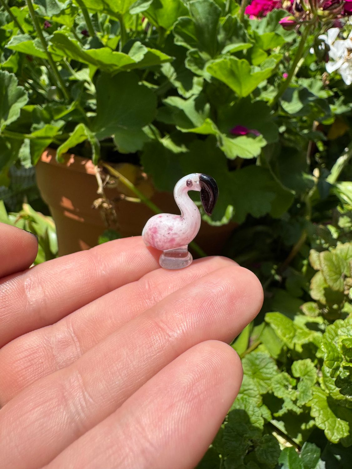 Mini Handblown Pink Speckled Glass Flamingo