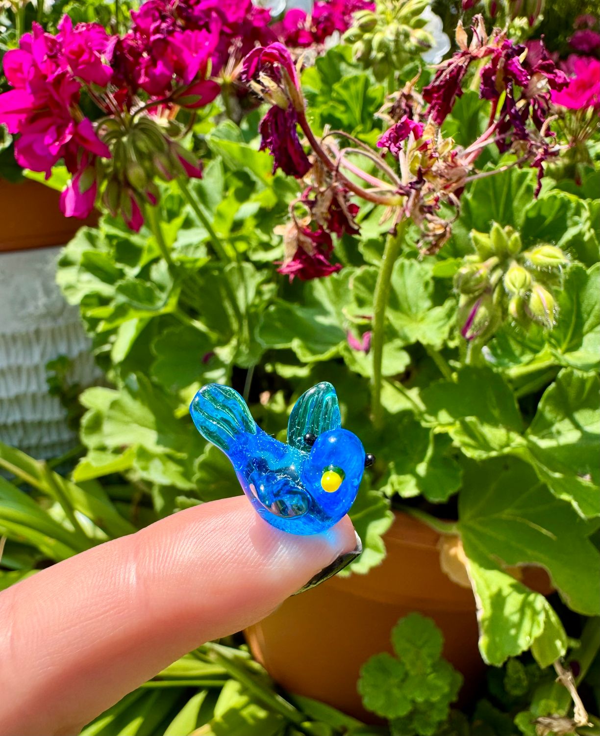 Mini Handblown Bright Blue Glass Bird
