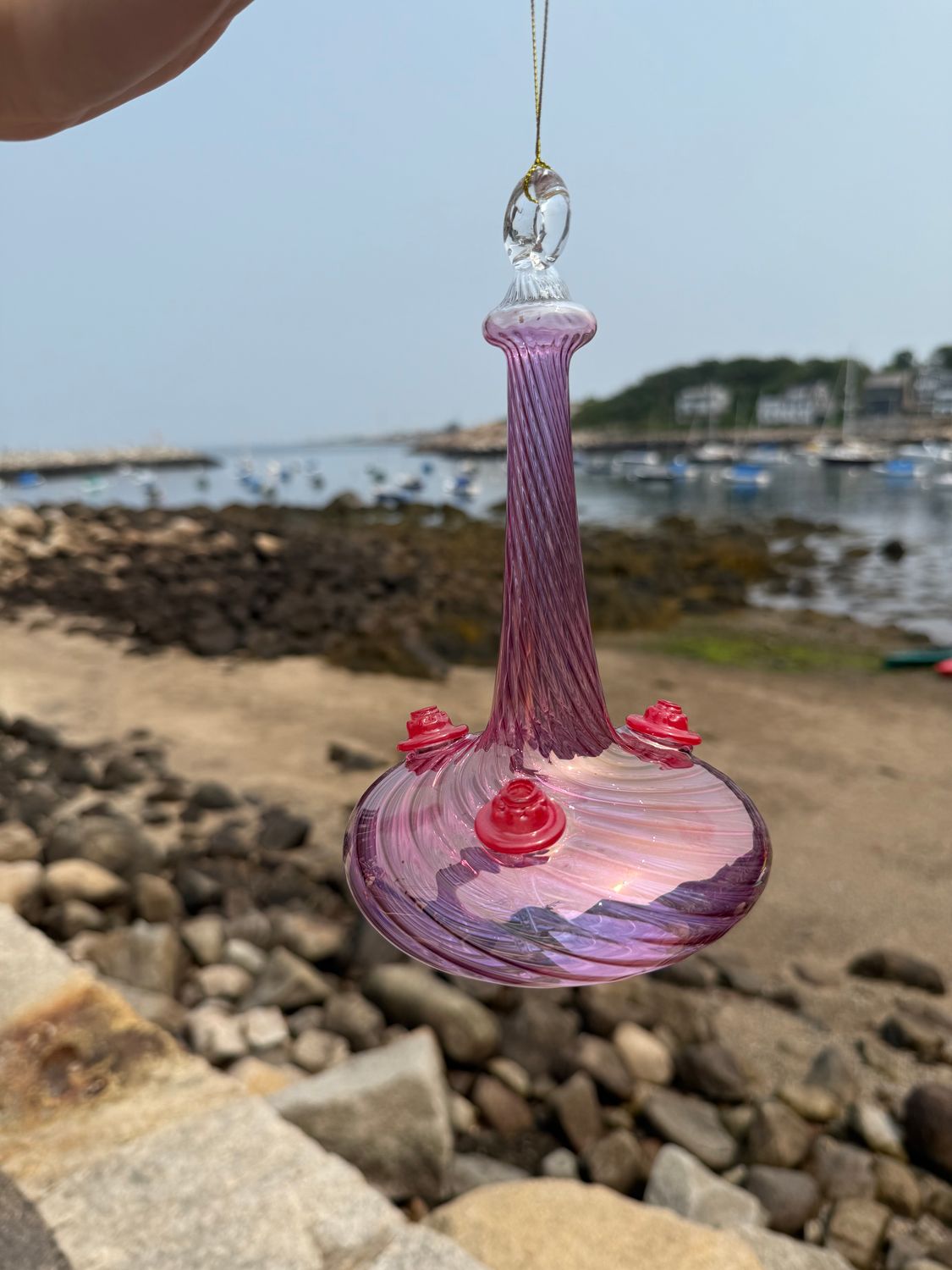 Hand-Blown Glass Hummingbird Feeder – Purple/Pink Swirl