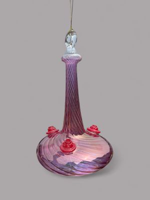 Hand-Blown Glass Hummingbird Feeder – Purple/Pink Swirl