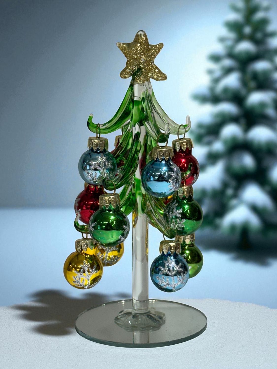 Glass Christmas Tree With Snowflake Ornaments