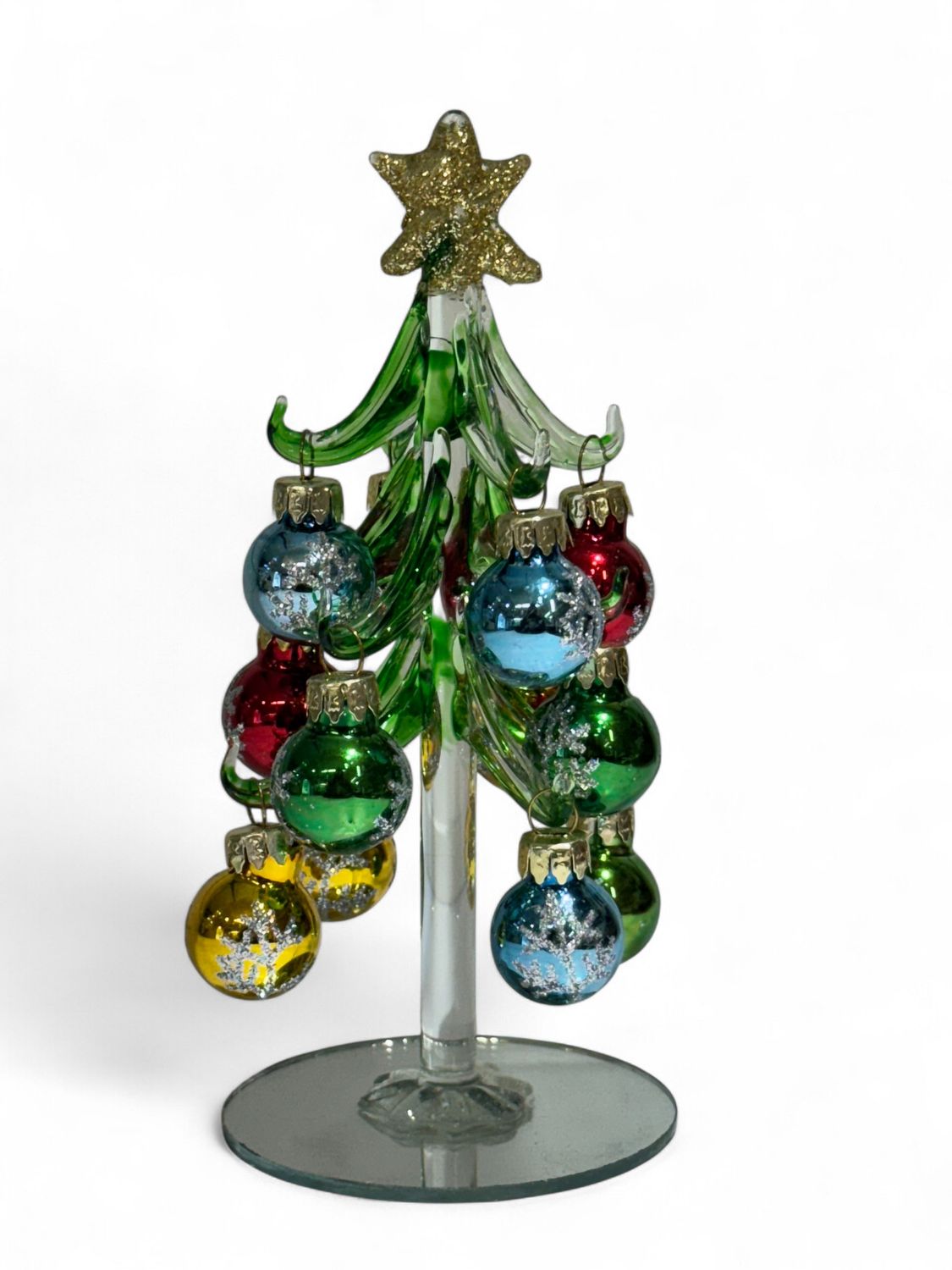 Glass Christmas Tree With Snowflake Ornaments