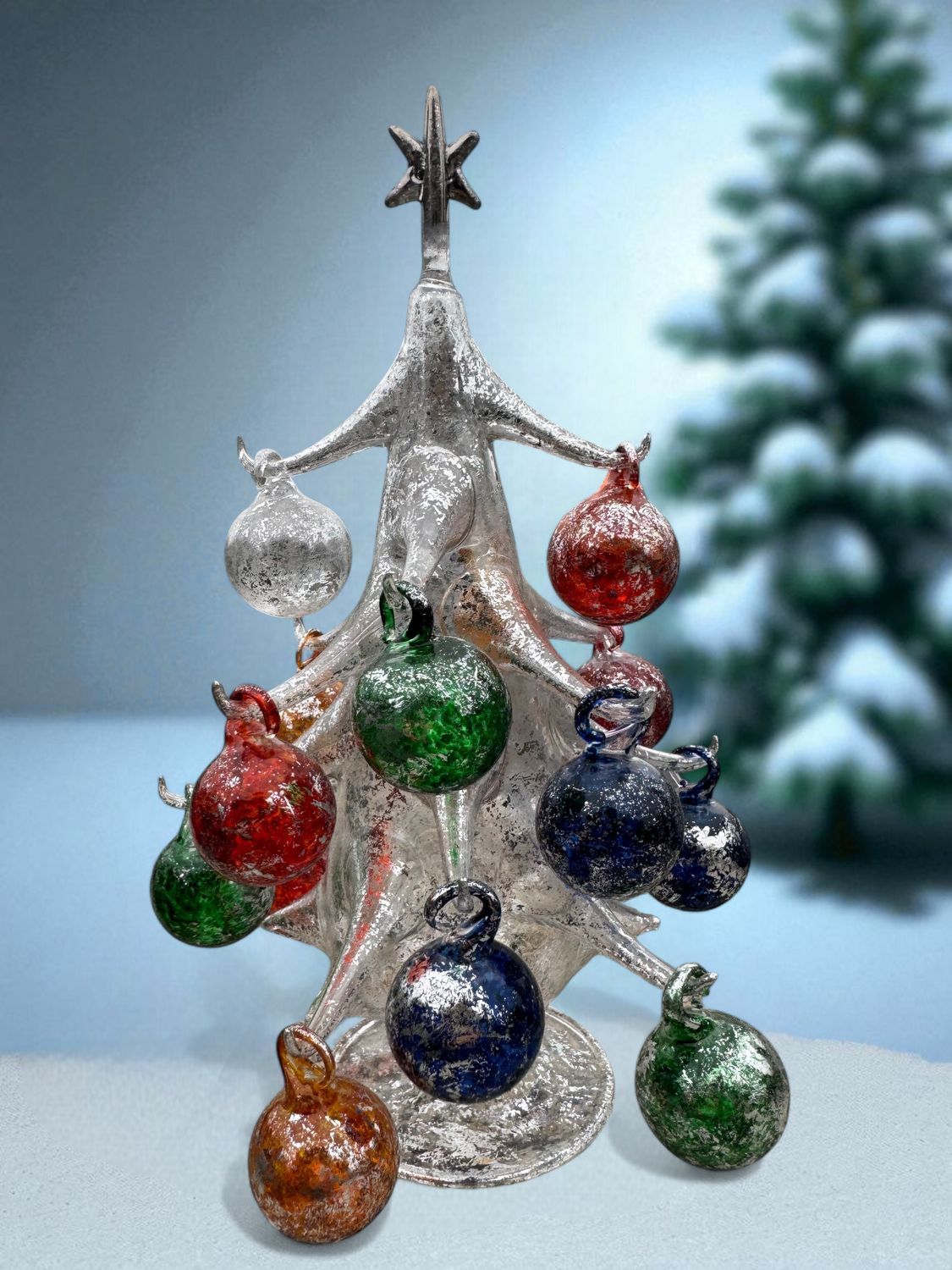 Hand-Blown Silver Glass Christmas Tree