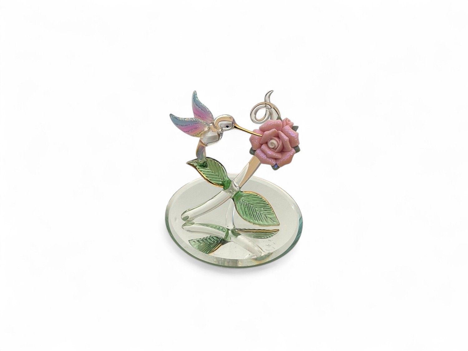 Handcrafted Glass Hummingbird with Rose Figurine