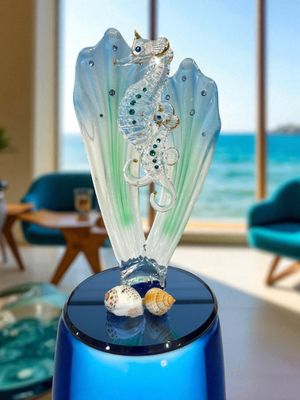 Hand-Blown Glass Seahorse Sculpture