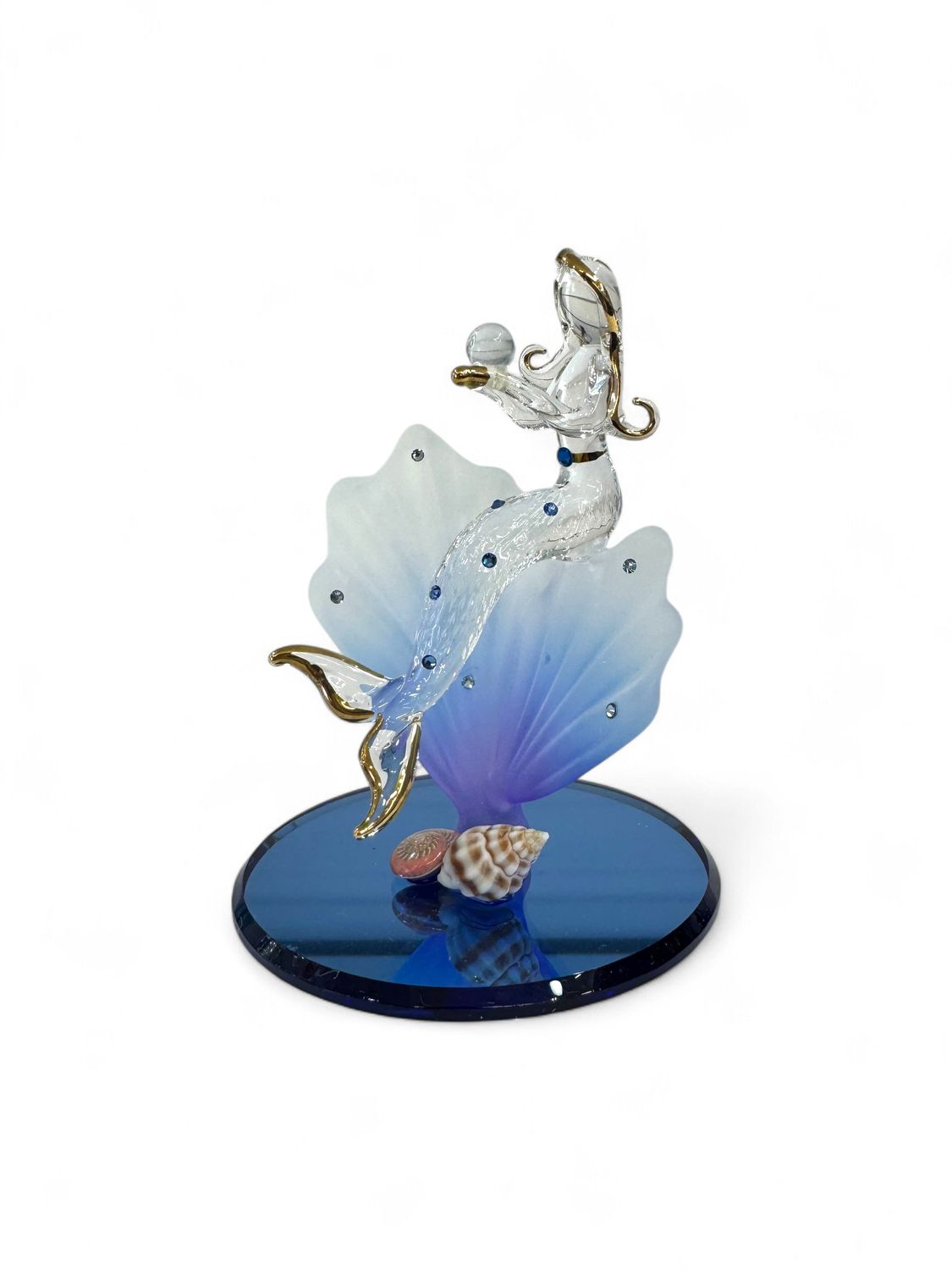 Hand-Blown Glass Mermaid on Seashell Base