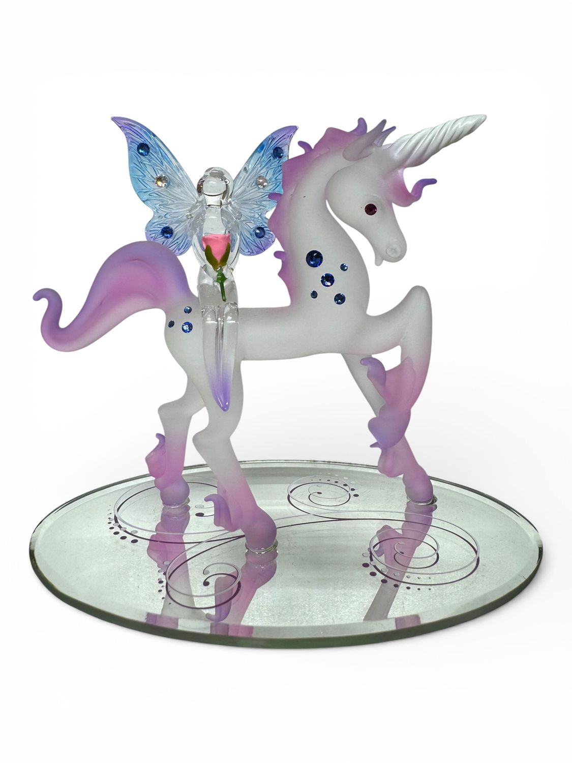 Hand-Blown Glass Unicorn &amp; Fairy Figurine