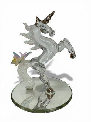 Hand-Blown Glass Unicorn with Butterfly Figurine
