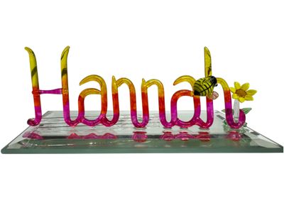 Custom Name in Glass with Bee &amp; Flower
