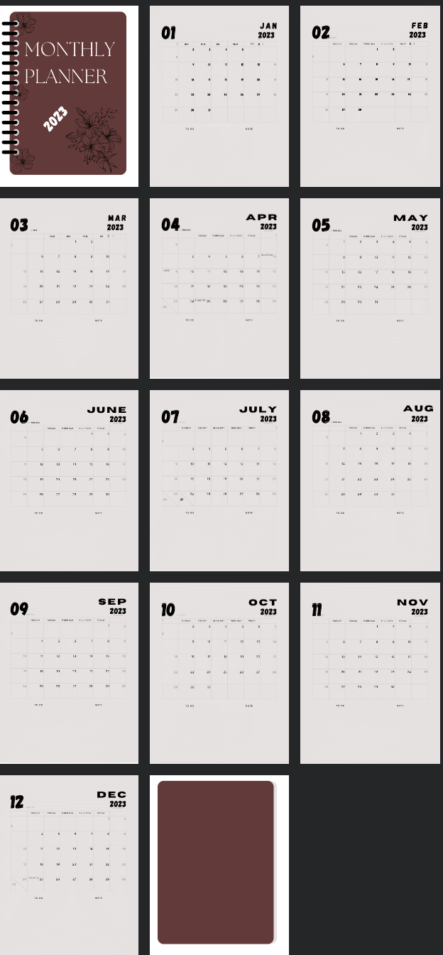 Monthly Planner in Maroon Red