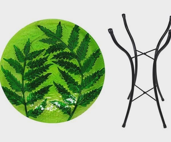 Leaf Glass Bird Bath with Stand