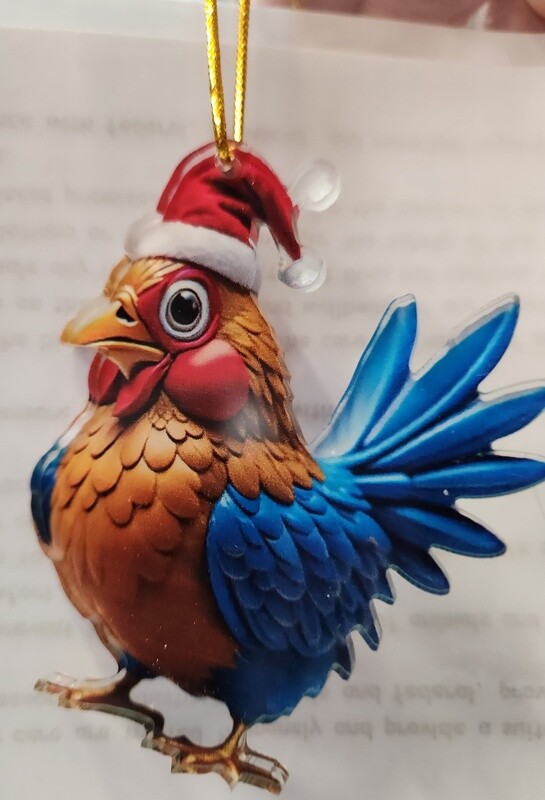 Blue Tailed Rooster X-mas Ornament