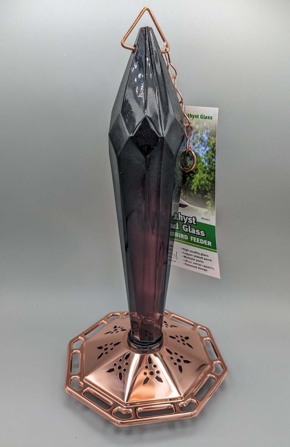 Amethyst Faceted Glass Hummingbird Feeder
