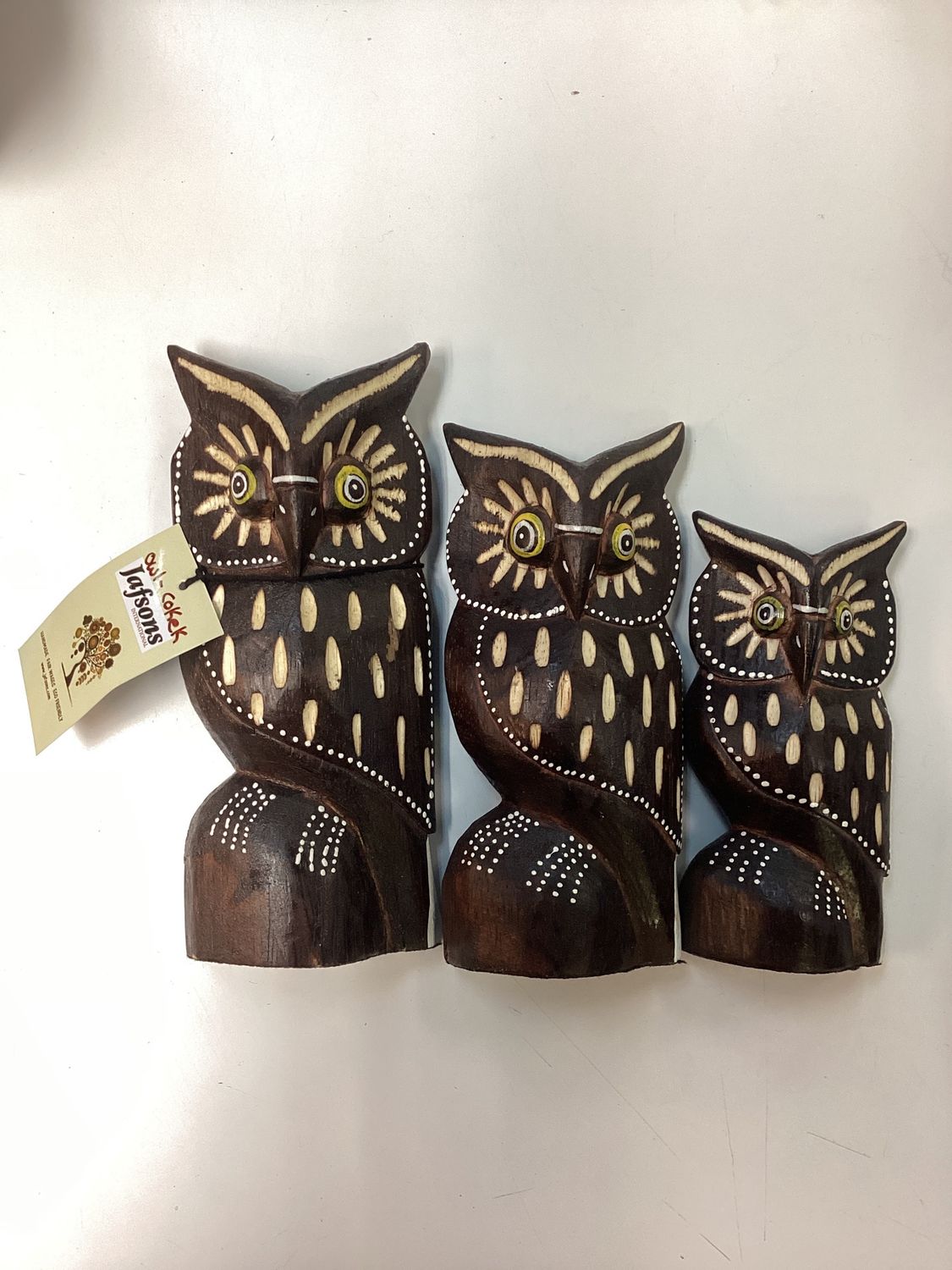 Wood Owls- set of 3 -Cokek