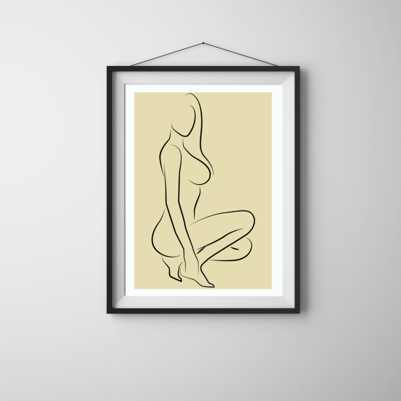 Line art woman crouching