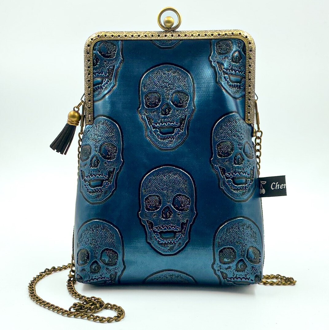 PETITE POCHETTE VINTAGE "TETE DE MORT BLEU "