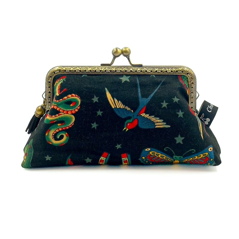 GRAND ​PORTE MONNAIE VINTAGE "TATTOO AMOR NOIR"