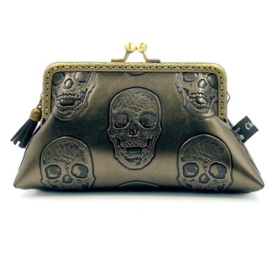 GRAND ​PORTE MONNAIE VINTAGE "TETE DE MORT CAFE"