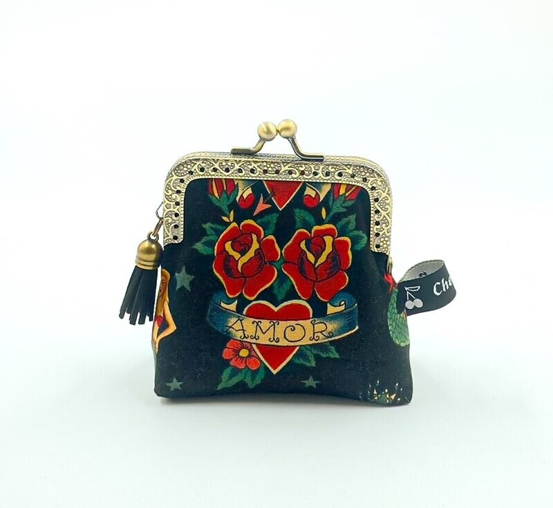 ​PORTE MONNAIE VINTAGE "TATTOO AMOR NOIR"