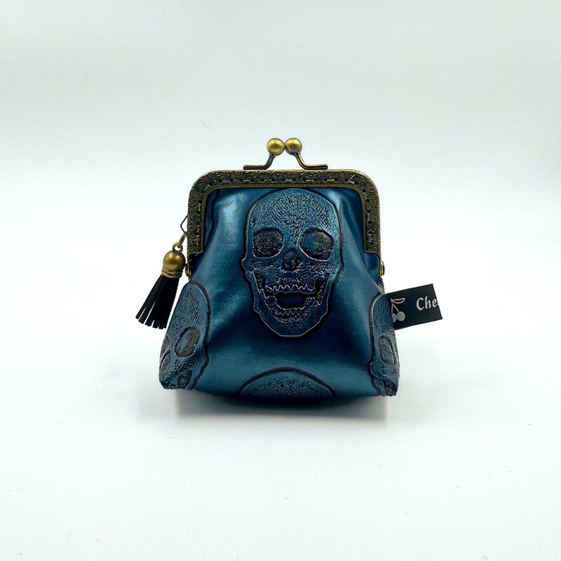 ​PORTE MONNAIE VINTAGE "TETE DE MORT BLEU "