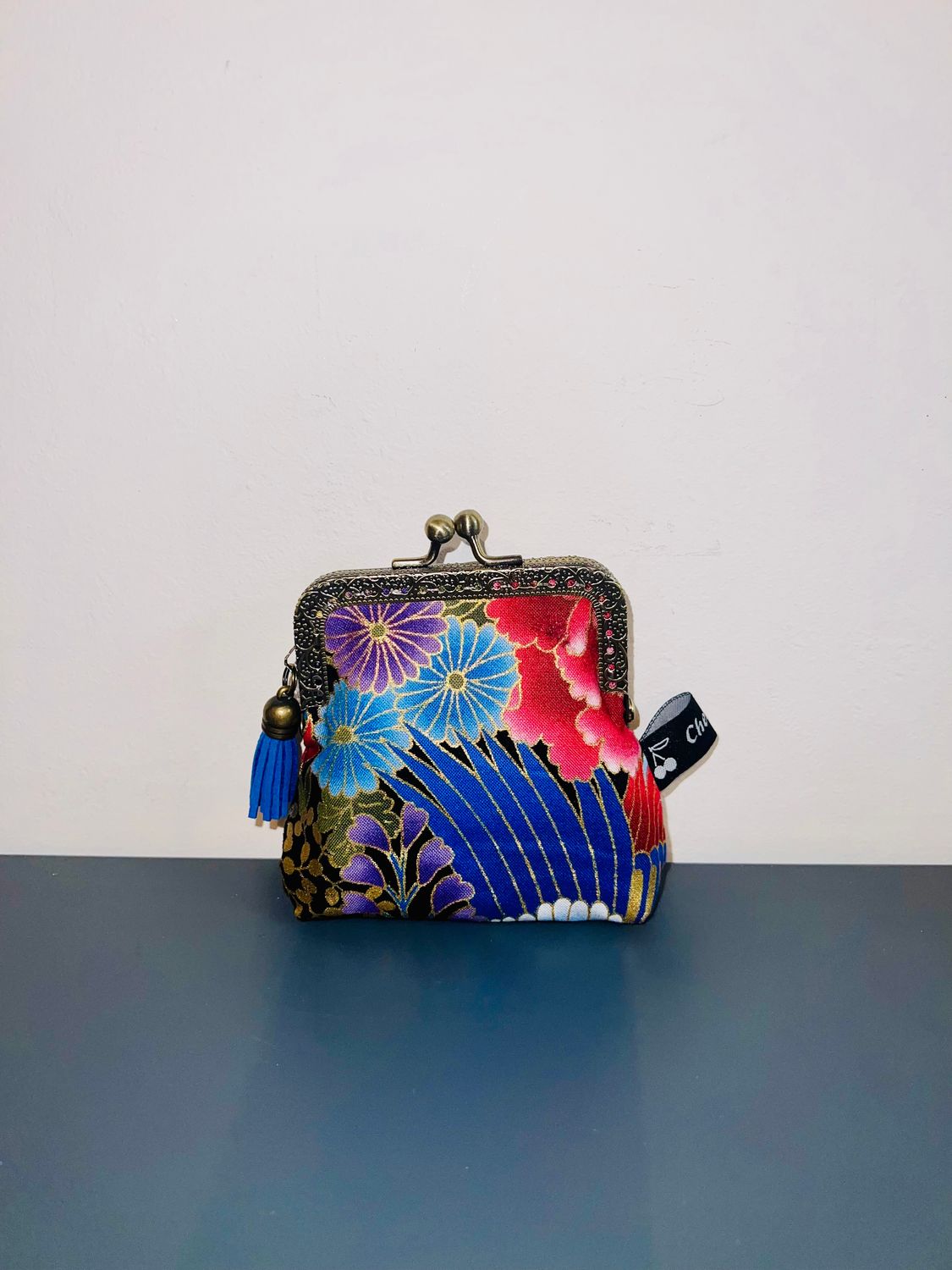 ​PORTE MONNAIE VINTAGE "PAON DORÉ BLEU"