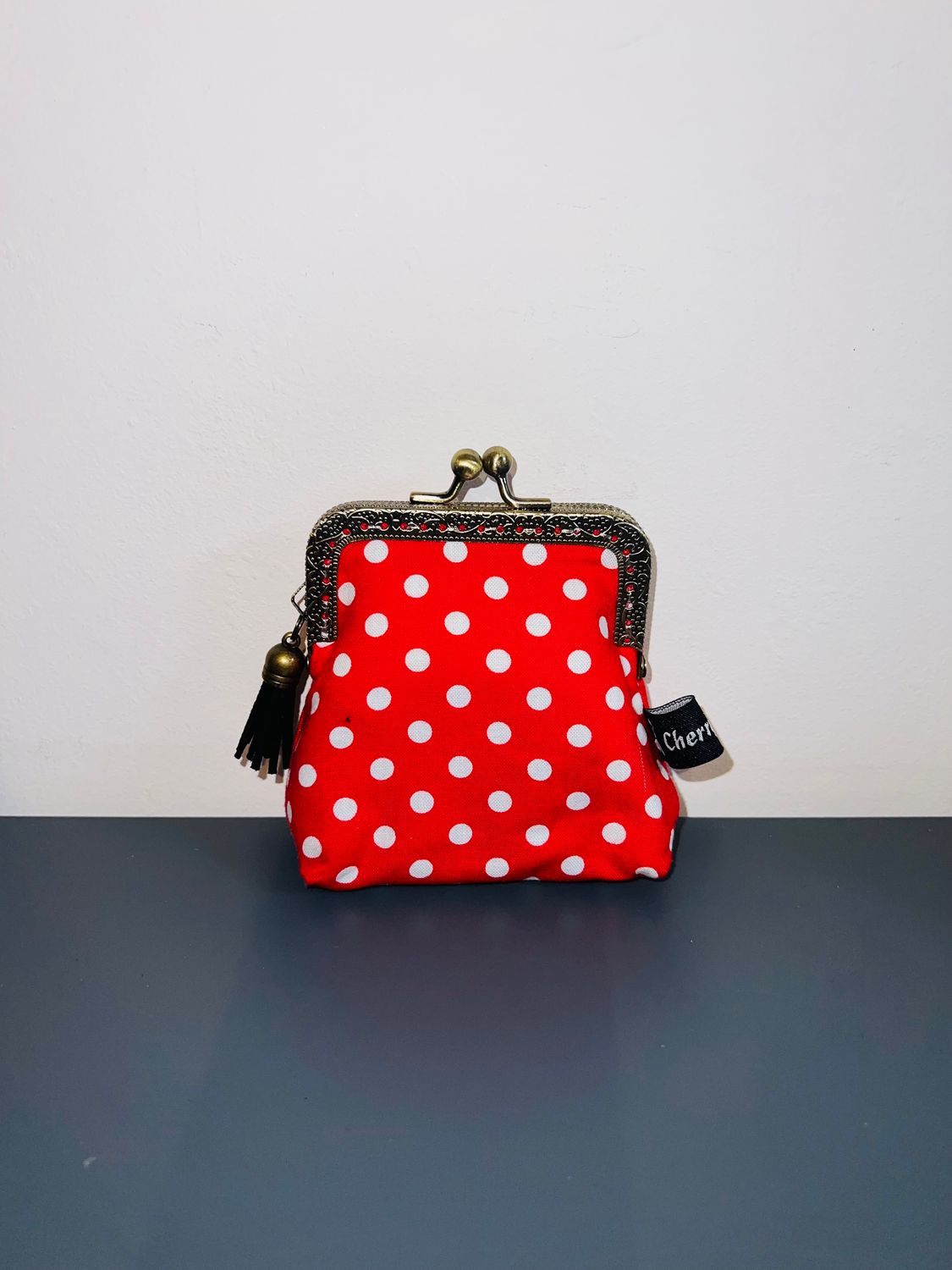 ​PORTE MONNAIE VINTAGE "ROUGE GROS POIS BLANCS "