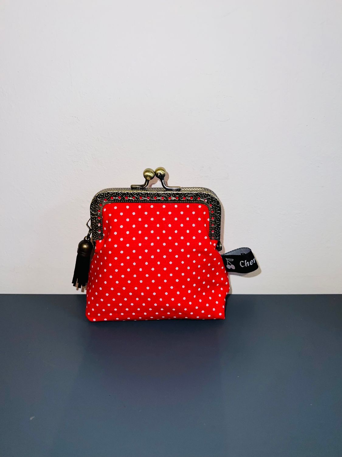 ​PORTE MONNAIE VINTAGE "ROUGE PETITS POIS BLANCS "