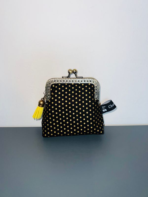 ​PORTE MONNAIE VINTAGE "POIS DORÉS FOND NOIR"