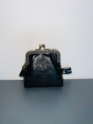 ​PORTE MONNAIE VINTAGE "TETE DE MORT NOIR"