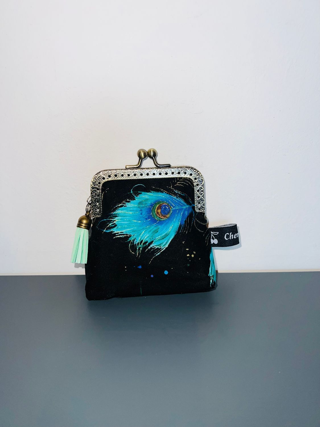 ​PORTE MONNAIE VINTAGE "PLUMES DE PAON"