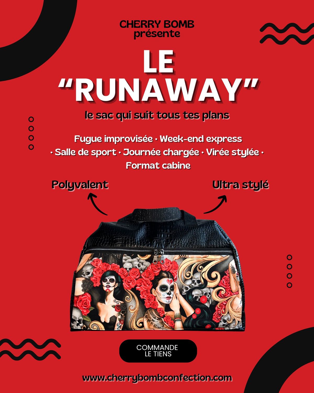 SAC "RUNAWAY" SANTA MUERTE/Simili cuir CROCO (dispo)