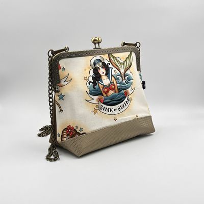 ​PETIT SAC A MAIN VINTAGE "TATTOO MERMAID - NID D'ABEILLES OR"