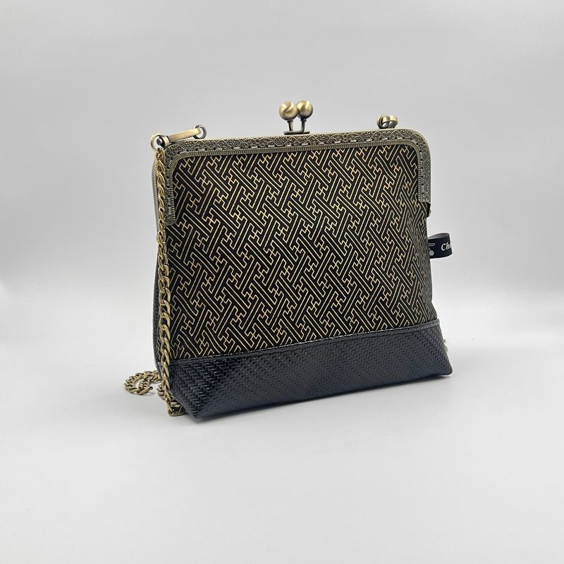 ​PETIT SAC A MAIN VINTAGE "NOIR ET DORÉ - CARBONE"